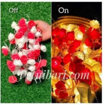 Rose Fairy Led Golden Colour Light White & Red Flower